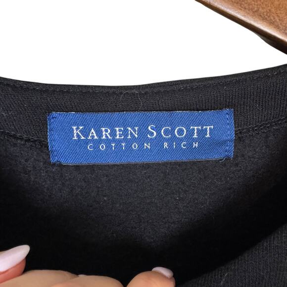 Karen Scott Black Christmas Embroidered and Embellished Button Up Cardigan - Picture 9 of 11